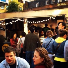 Street food truck with festoon lighting at private event