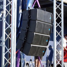 Large hanging speaker rig for festival or event