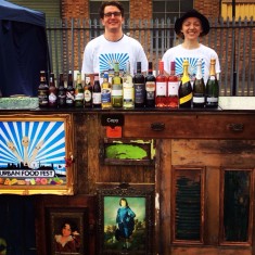 Wooden handmade vintage bar at Shoreditch street food market