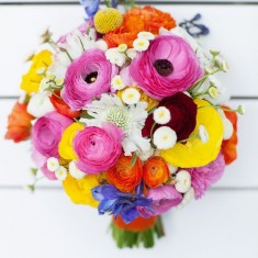 Colourful flower display in glass vase